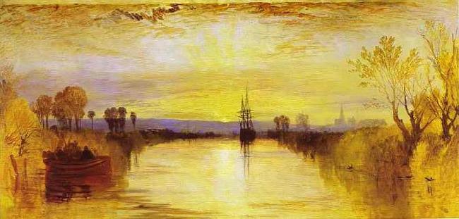 Joseph Mallord William Turner Chichester Canal vivid colours may have been influenced by the eruption of Mount Tambora in 1815. oil painting picture
